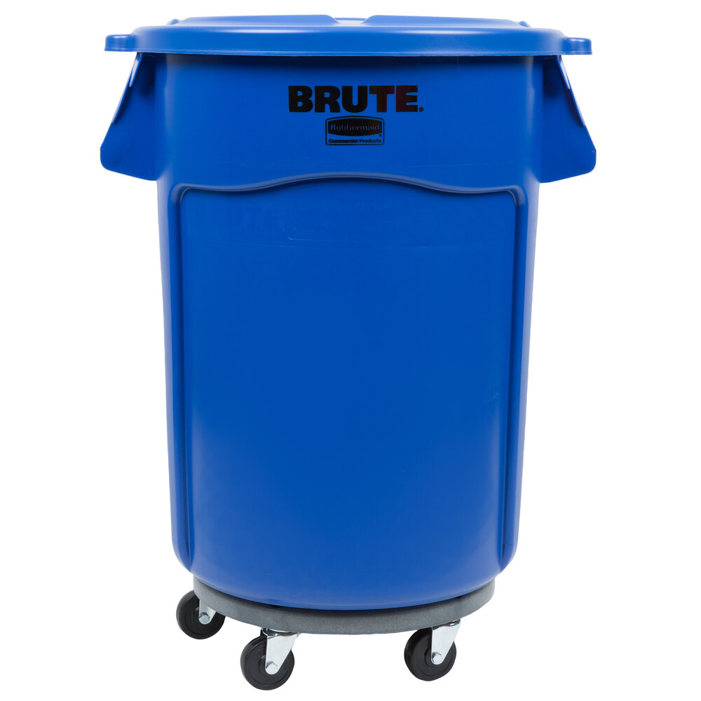 Rubbermaid® BRUTE 44 Gallon Blue Round Trash Can with Lid and Dolly