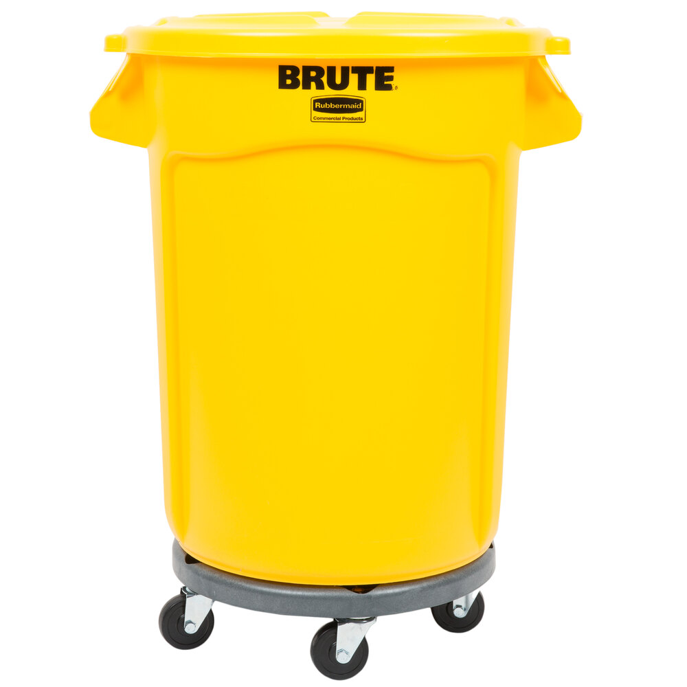 Rubbermaid® BRUTE 32 Gallon Yellow Round Trash Can with Lid and Dolly