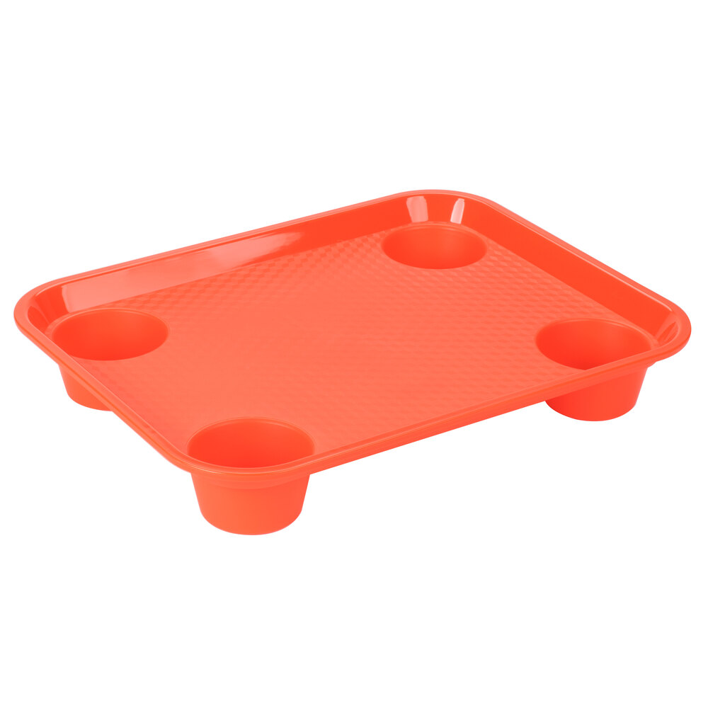 GET FT-20-OR 14" x 17" Ambidextrous Polypropylene Orange Fast Food Tray with Cup Holders