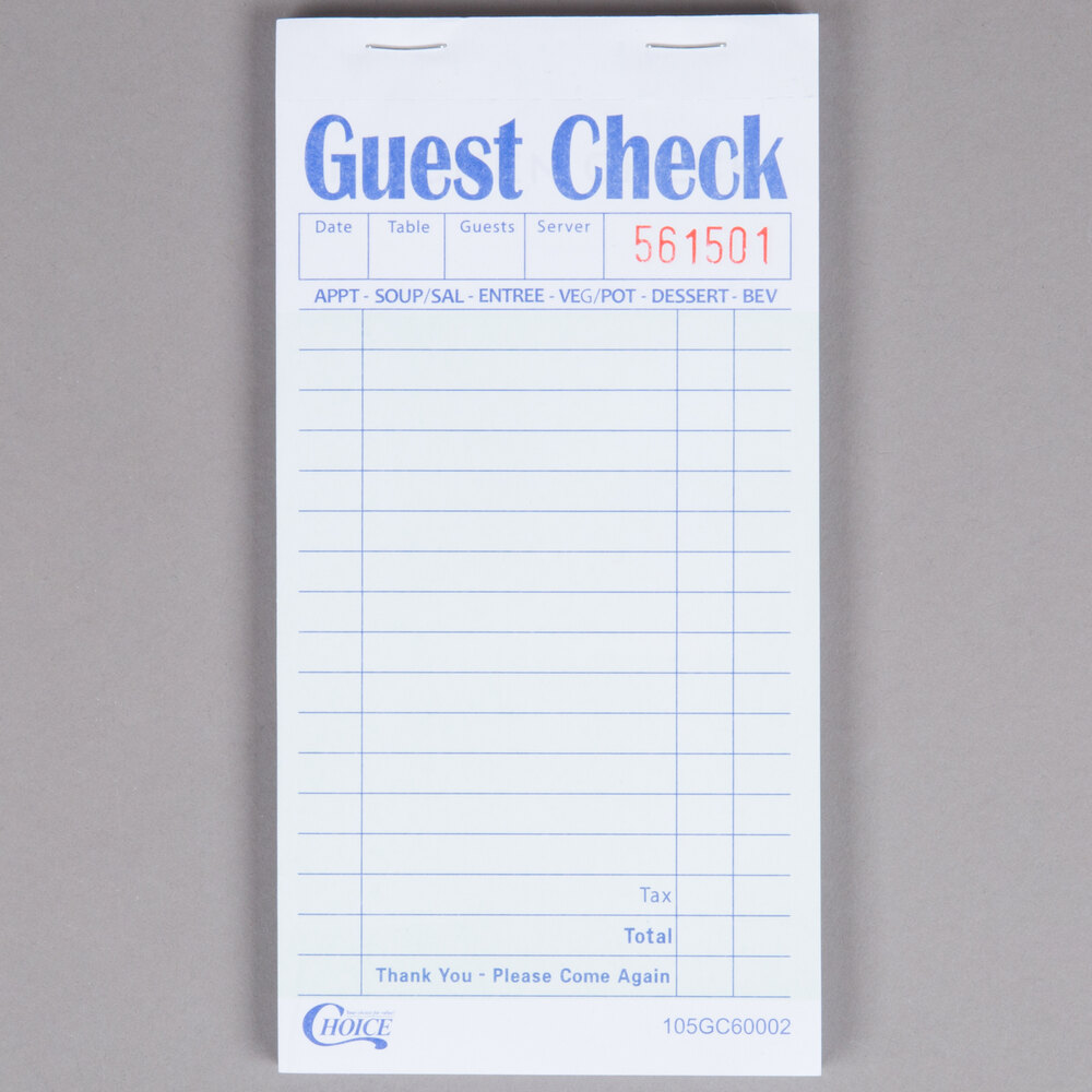 Choice 2 Part Green and White Carbon Guest Check - 50/Case