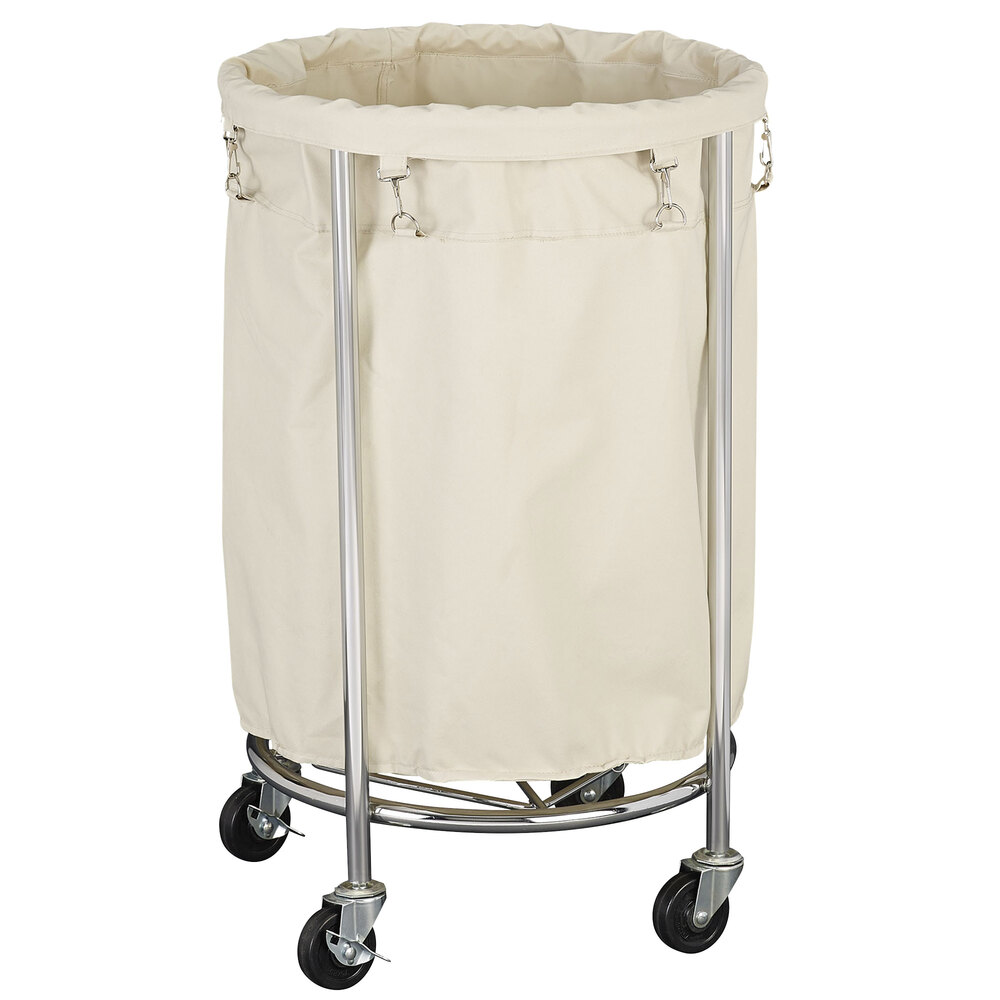 Household Essentials Chrome Mobile Heavy-Duty Round Laundry Hamper with Removable Polyester Bag