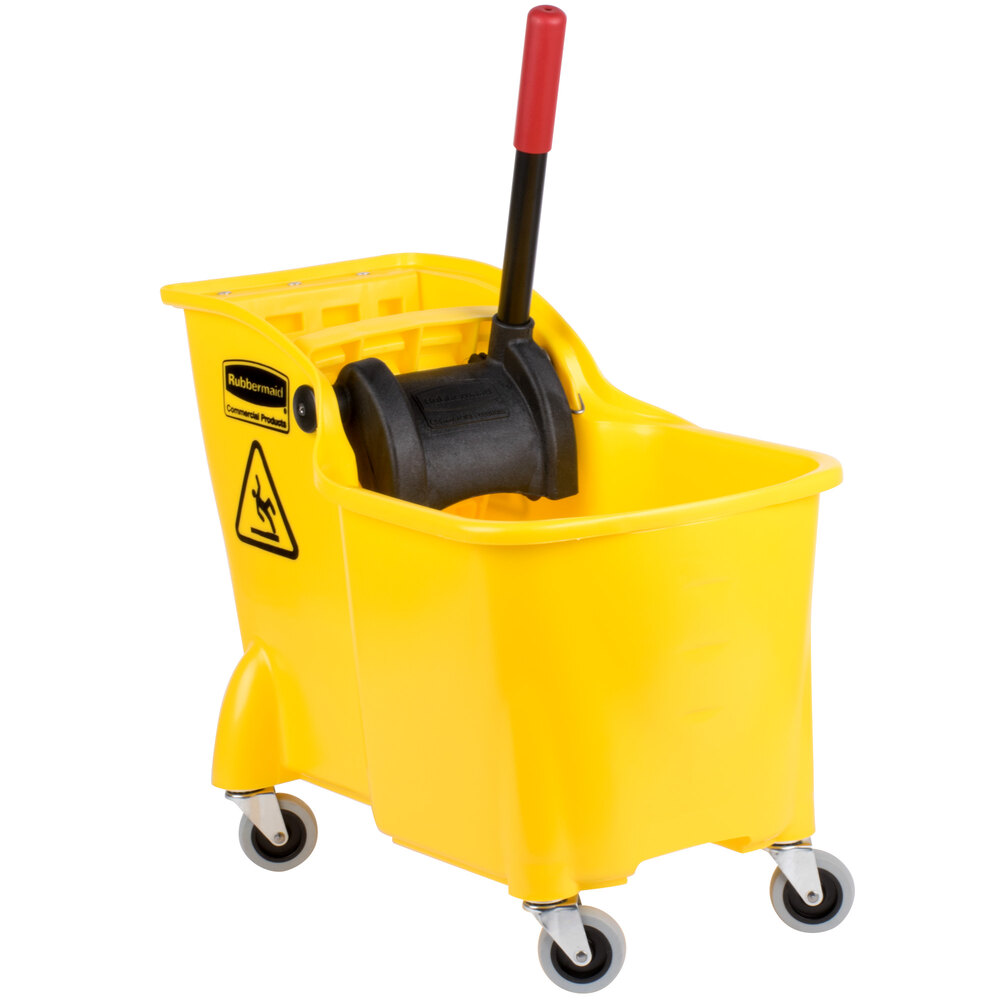 Rubbermaid® FG738000YEL Tandem 31 Qt. Yellow Mop Bucket with Reverse Press Wringer