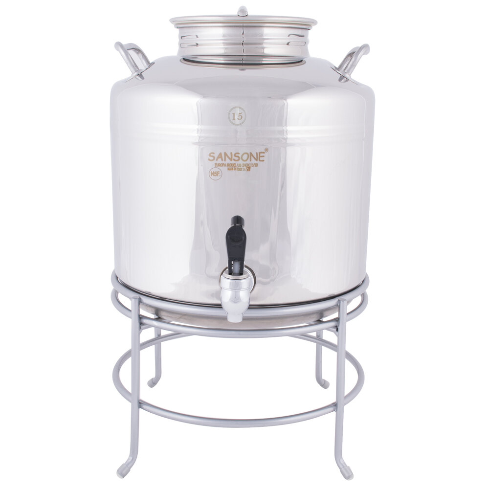 Cal-Mil 3497-3-55 Stainless Steel 3 Gallon Beverage Dispenser with Wire Stand - 14" x 14" x 18"